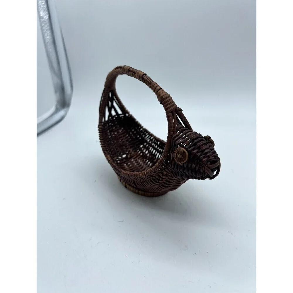 Vintage Squirrel Wicker Animal Basket Planter Catchall Nature Core Home Decor